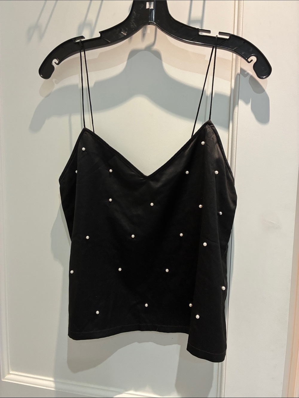 ZARA Black Satin Faux Pearl Embellished Cami Top 👵MT